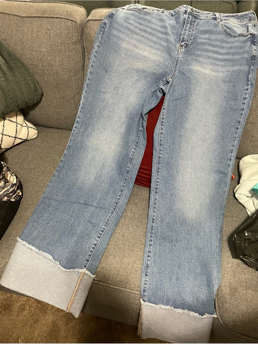 Fashion Nova Light Blue Wide Leg Cuffed Jeans